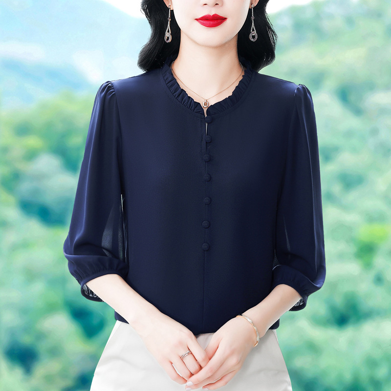 Hangzhou Big Brand Heavyweight Silk Shirt Women's 2025 Summer New Middle-Aged Pure Color Versatile Shirt Mulberry Silk Top