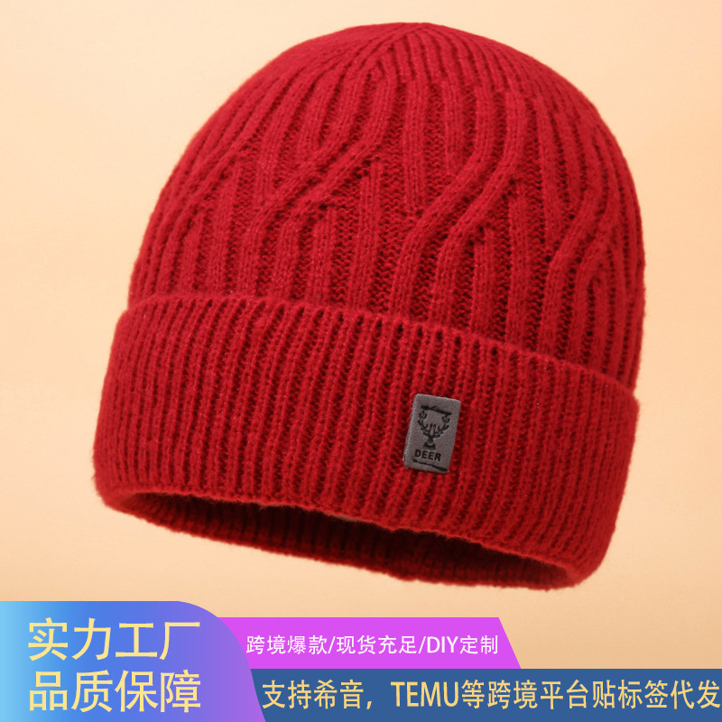 Cross-Border Middle-Aged and Elderly Knitted Hats for Winter Cycling, Warm and Windproof Ski Hats, Korean Style Simple Casual Ear Protection Pullover Hats