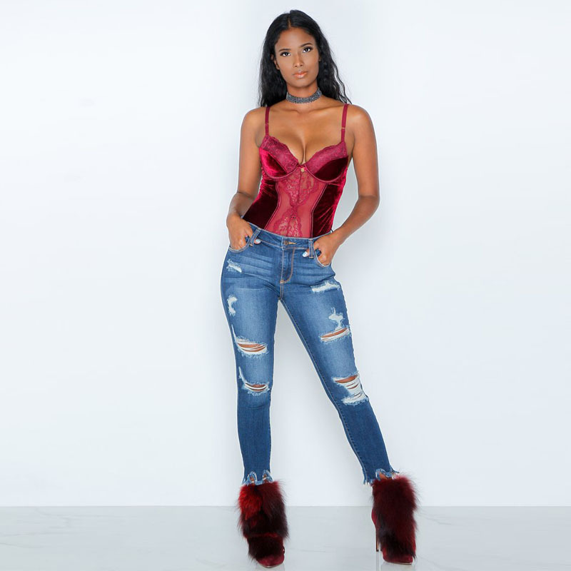 European and American Tassel Flower Hem Ripped Nine-Point Jeans Amazon Spot Sales Supply Jeans for Women in Stock