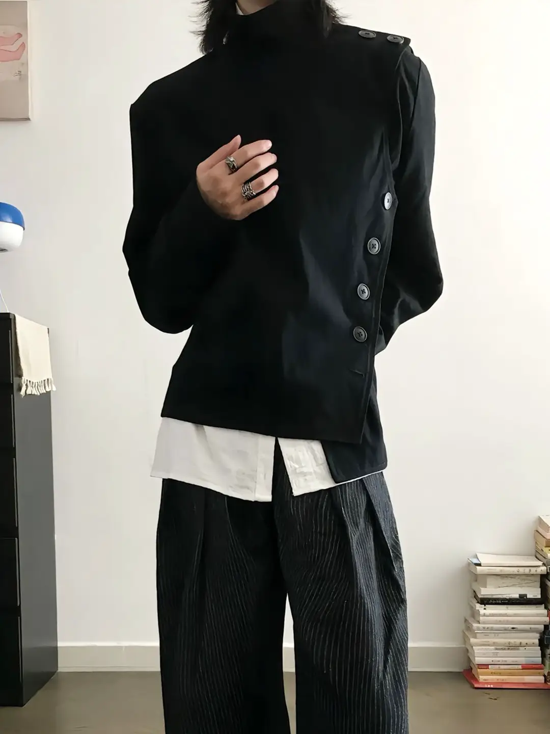 Cleanfit black short fencing jacket men's autumn irregular design multi form American jacket