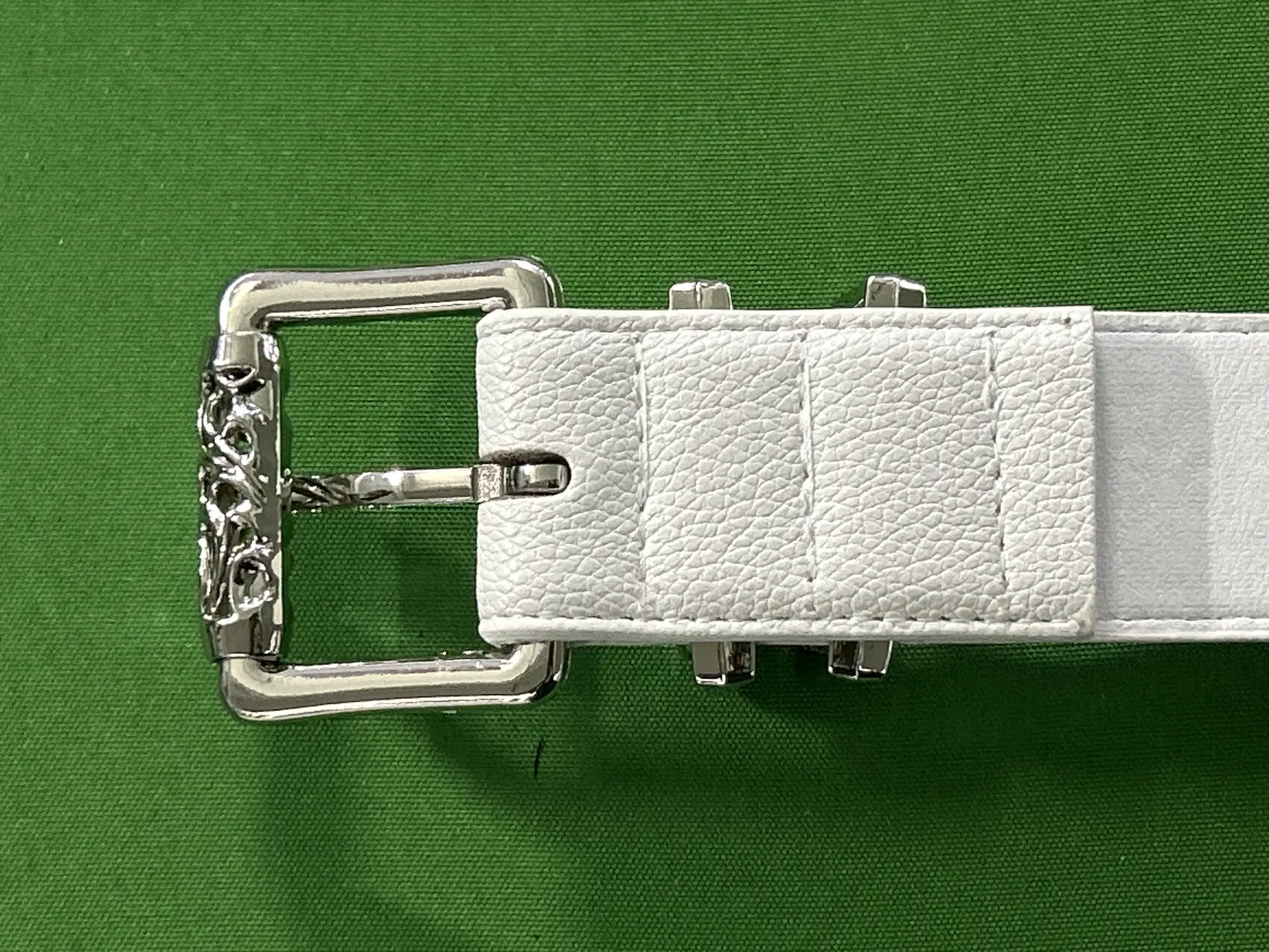 White Leather Belt with Ornate Buckle