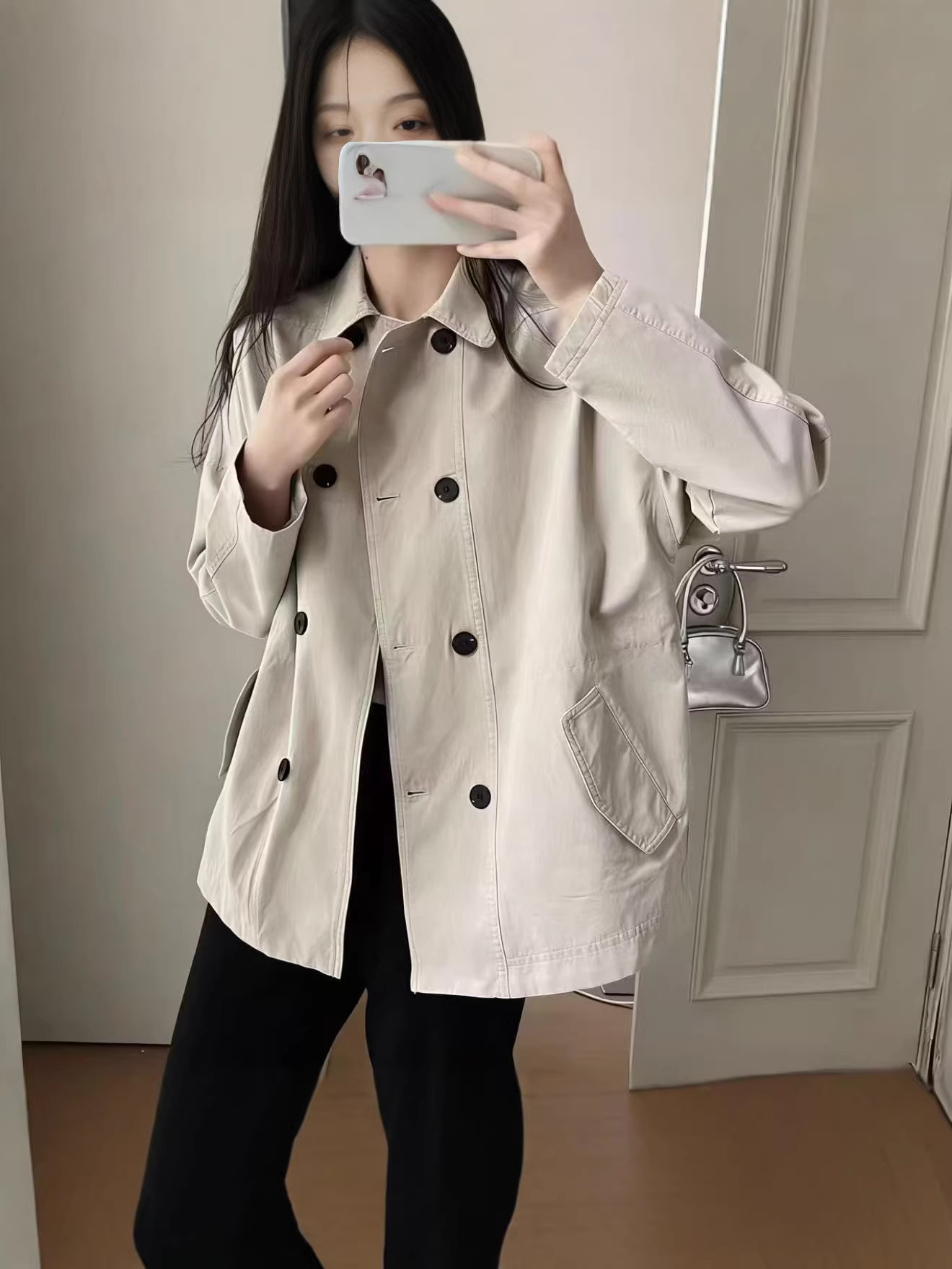 26 Spring Style Women's Double-Breasted Trench Coat, Loose Casual Korean Style College Style Mid-Length Trench Coat New Style
