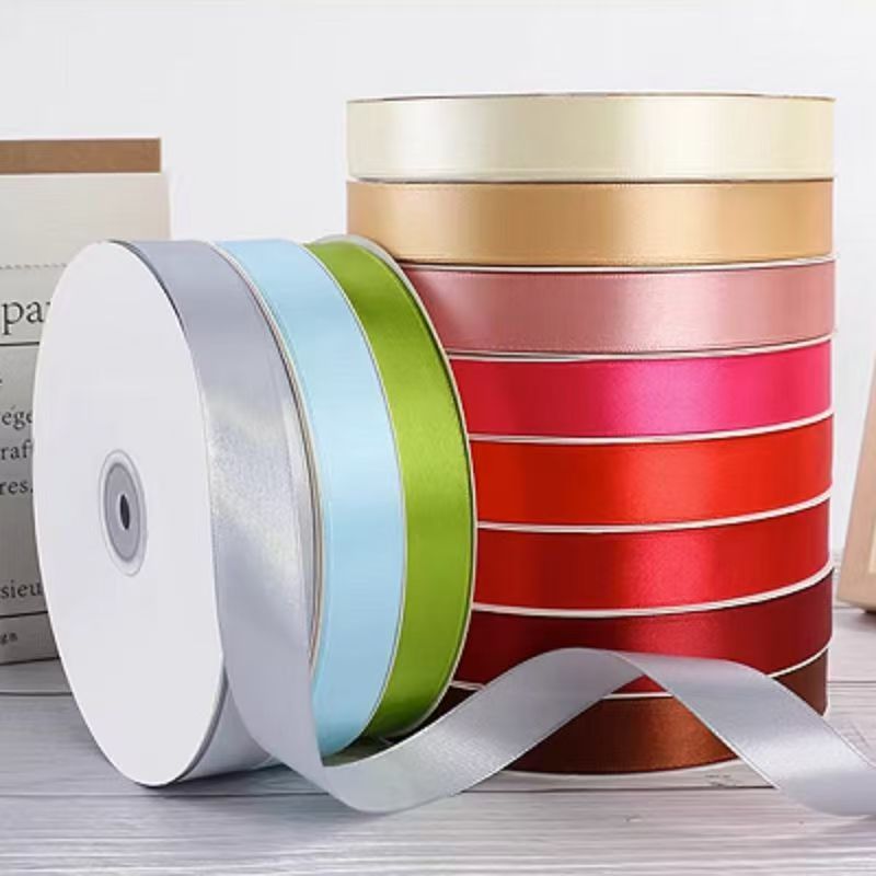 1.0cm Solid Color Polyester Ribbon with Flowers for Packaging, Happy Birthday Cake Ribbon, Tie Ribbon, Gift Decoration