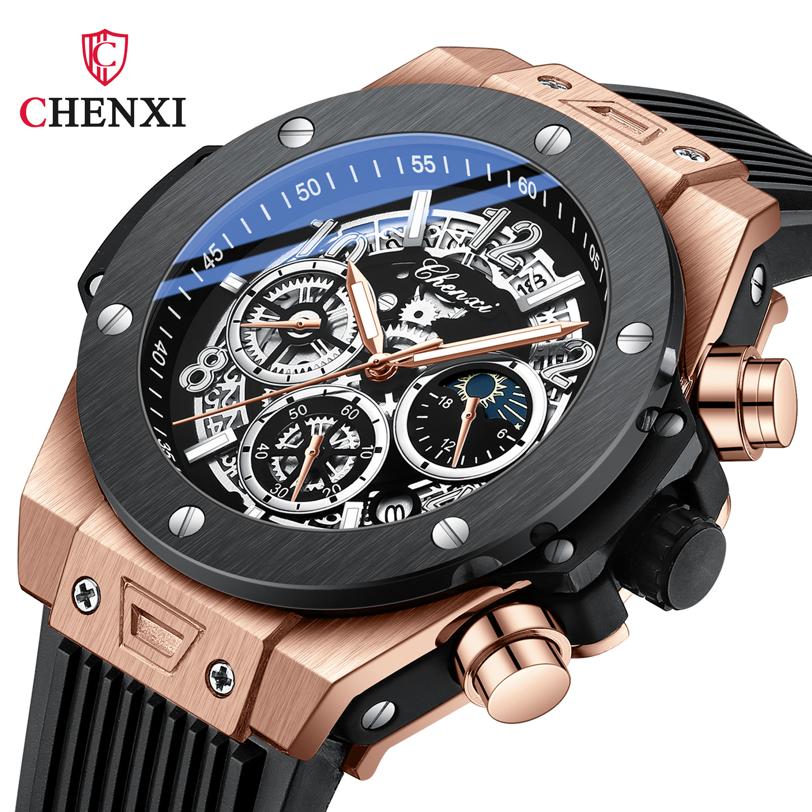 Chenxi Morning Light Barrel-Shaped Multifunctional Men's Watch Cross-Border Popular Sports Waterproof Luminous Quartz Watch Men's Watch