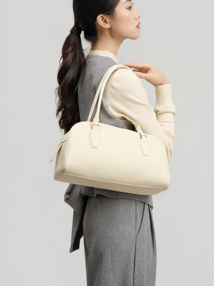 2026 New Spring Boston Bowling Bag Genuine Leather Women's Handbag High-End Shoulder Bag Underarm Bag