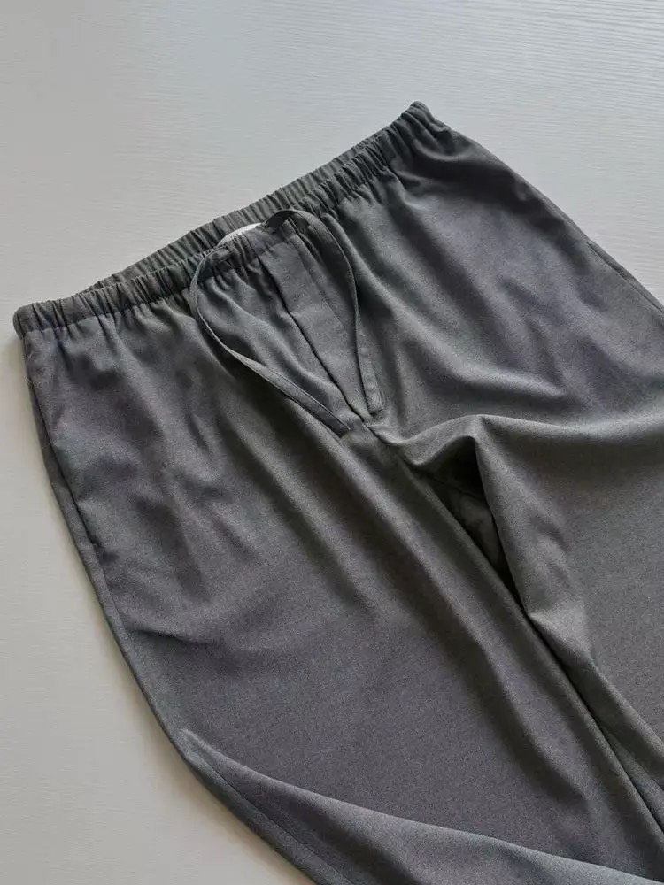 In stock Row style xon gray high luxury and elegant drawstring trousers