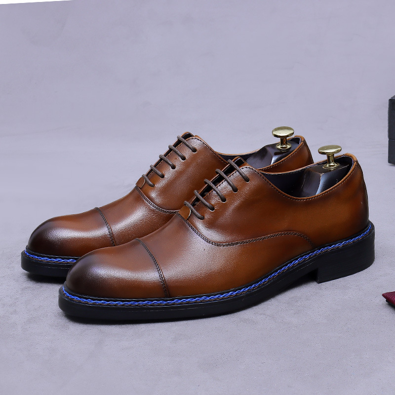 Commuting Leather Shoes for Men, New Style Three-Piece Business Oxford Shoes, Genuine Leather Pointed Toe Polished Wedding Shoes for Men