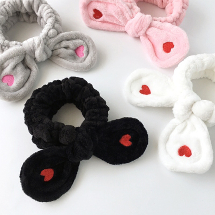 South Korea Simple All-match Embroidered Red Small Love Wash Hair Towel Makeup Headband Hair Band Rabbit Ear Hair Accessories