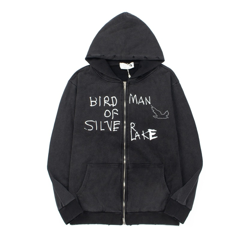 2025 Cross-Border Trendyy American New Style Washed Retro Destroyed Distressed Zipper Cardigan Hooded Sweatshirt Hoodie Jacket