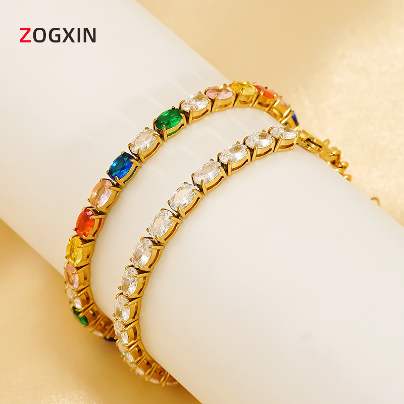 Cross-Border European and American Colorful Exquisite Zircon Bracelet for Women, Trendy and Versatile Design, High-End Light Luxury Style Full Diamond Tennis Chain