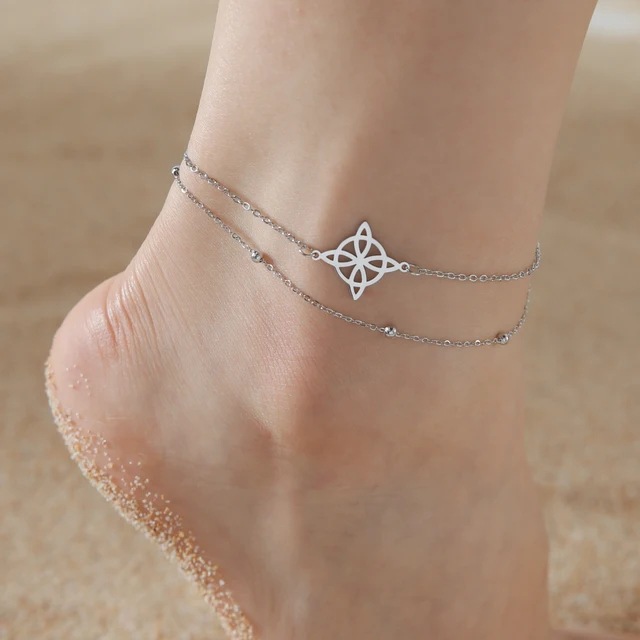 Hot sale witch knot pendant anklet women stainless steel silver anklet bohemian summer accessories beach jewelry