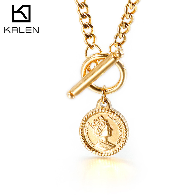 Card Wheel Jewelry European and American Style Design Sense Queen Coin Necklace Women's Korean Style Fashionable Gold Cool Clavicle Chain