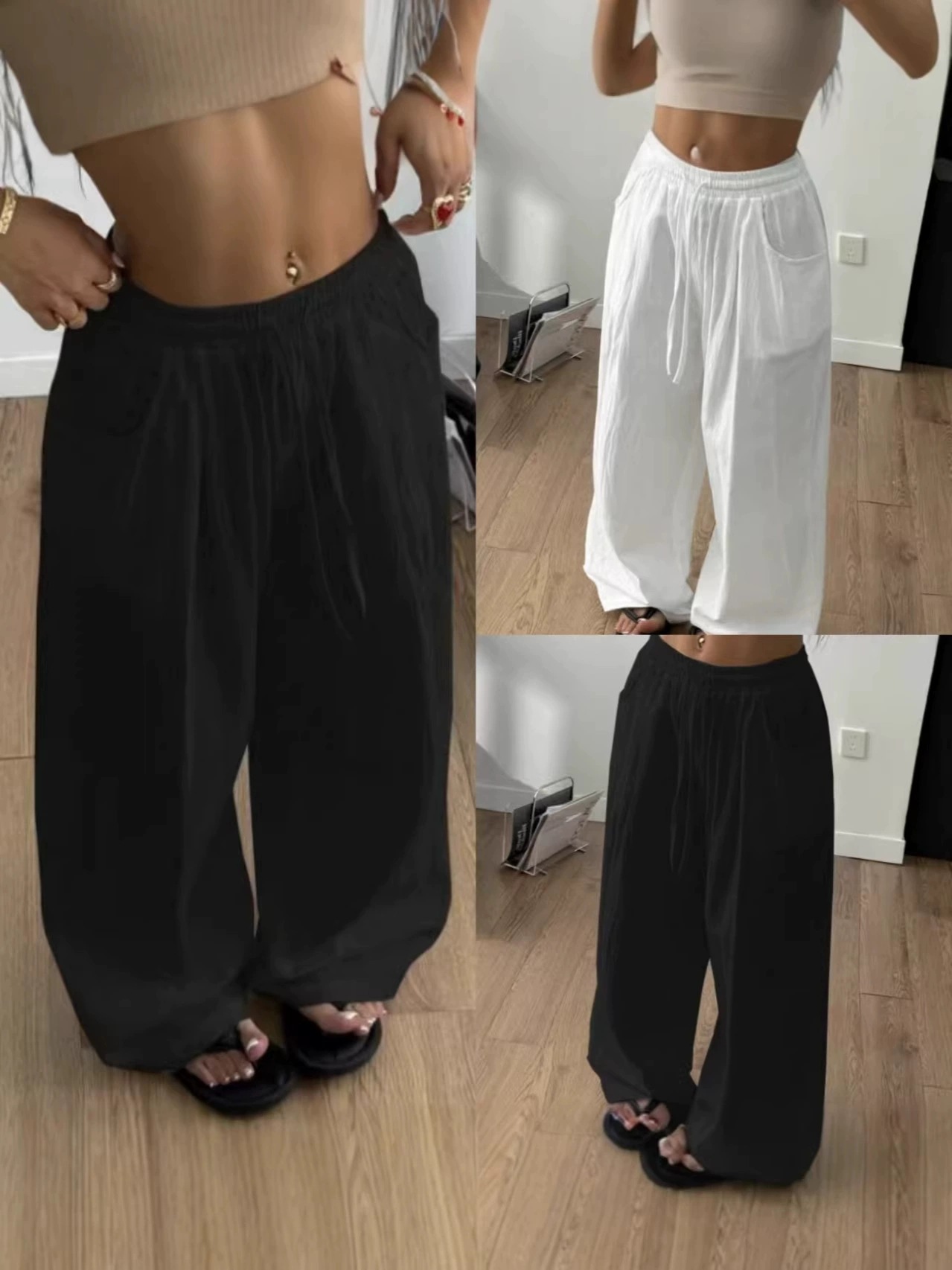 2026 Cross-Border European and American Amazon New Style Lazy Style High-Waisted Casual Versatile Drapey Drawstring Wide-Leg Pants