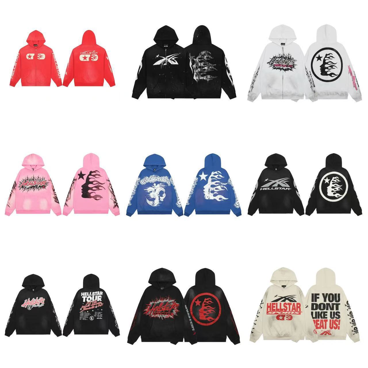 Cross-Border Hellstar Pure Cotton Printed Washed and Distressed Casual Couple Hooded Sweatshirt