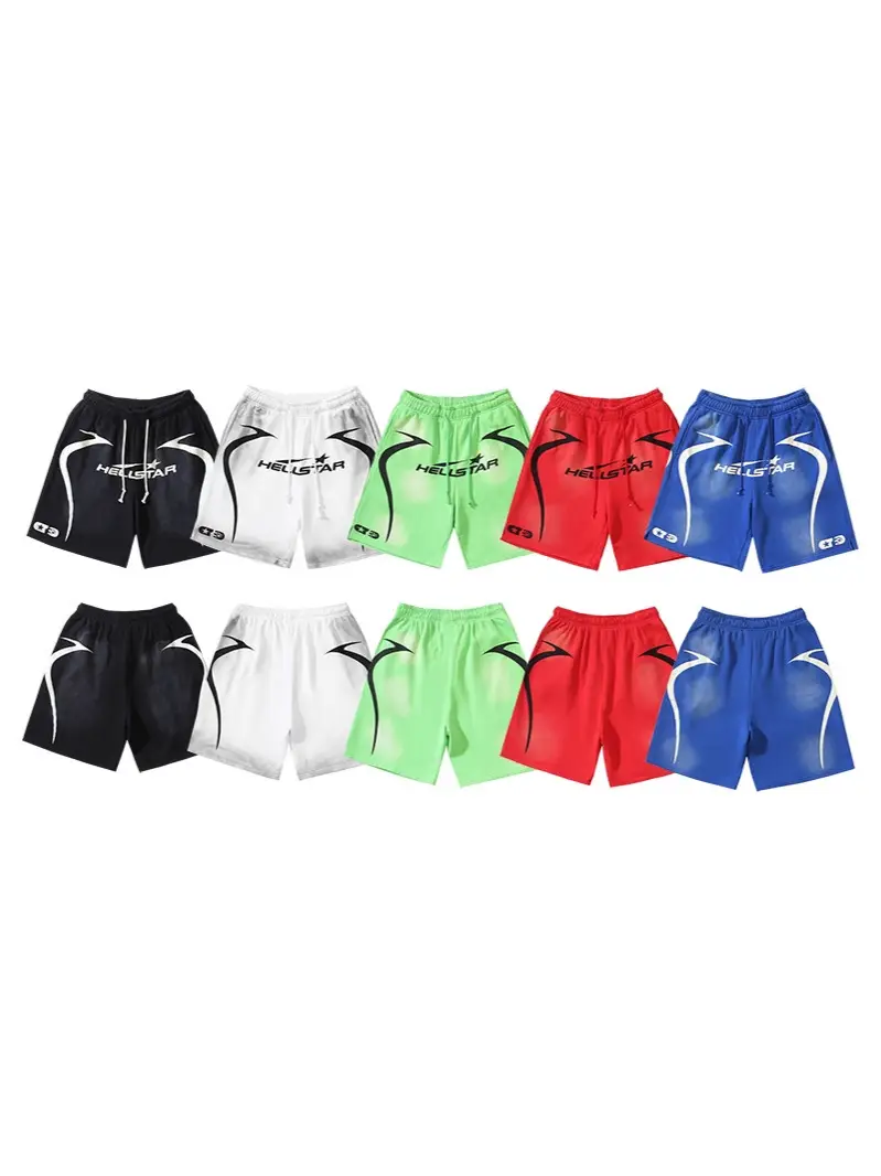 Cross-Border Trendy Brand Hellstar Hellstar High Version Washed Letter Printed Casual Shorts for Men and Women