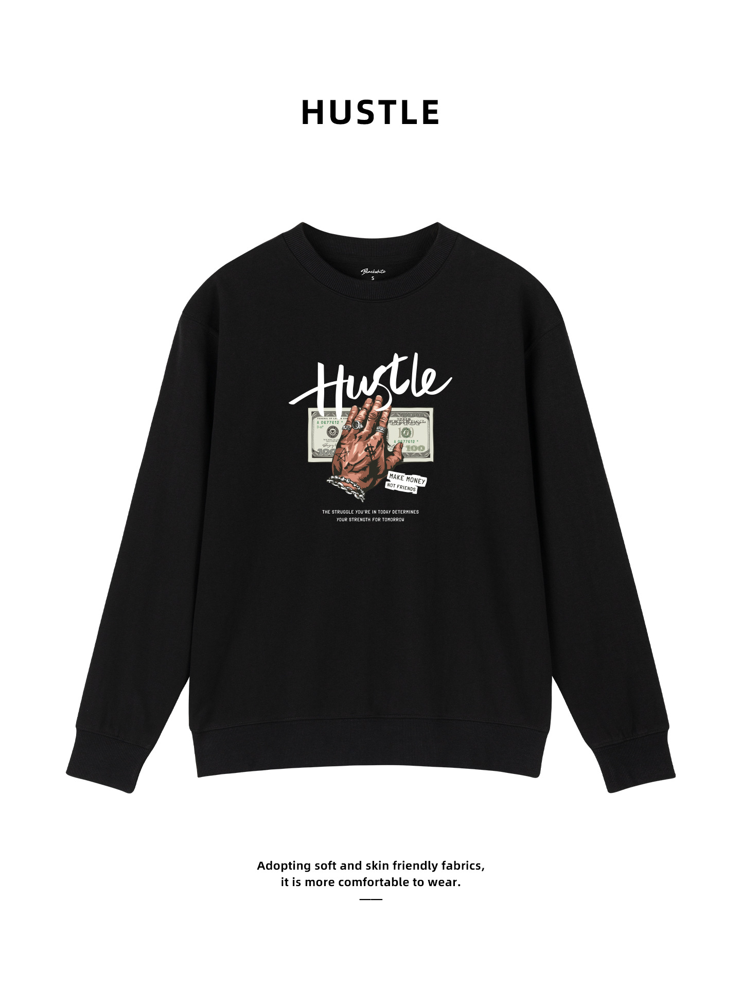 Black Solid Color Printed Trendy Brand Sports Casual Warm Moisture-Wicking Sweatshirt Loose T-Shirt Long-Sleeve Hooded Top Value for Money 31