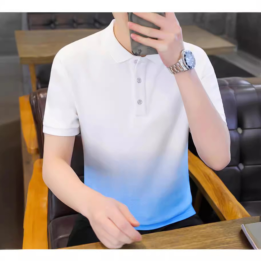 Gradient Summer Polo Shirt Short-sleeved Men's New Fashionable Ins Japanese Style All-match Casual Thin Lapel Top