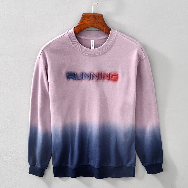 MS28111 Distinctive Gradual Color Letter Printing Long Sleeve Turtleneck Round Neck Sweater Men's Loose Casual Base Shirt