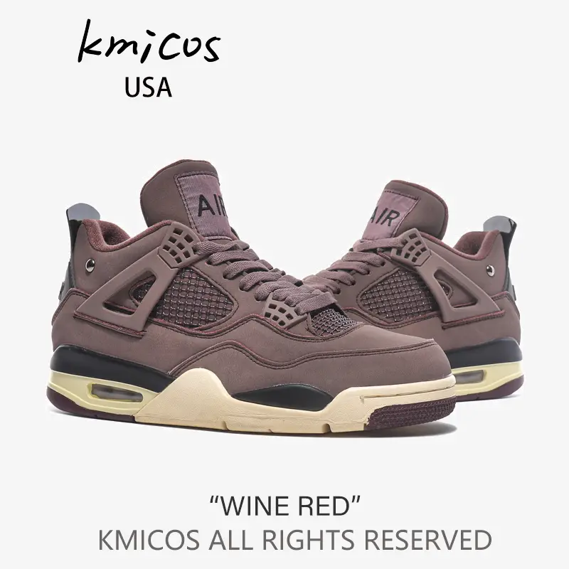 Aj4 Kmicos Official Website Air Men's and Women's Shoes Burgundy Summer Cushioning Leather Joe 4 Basketball Sports Couple Shoes