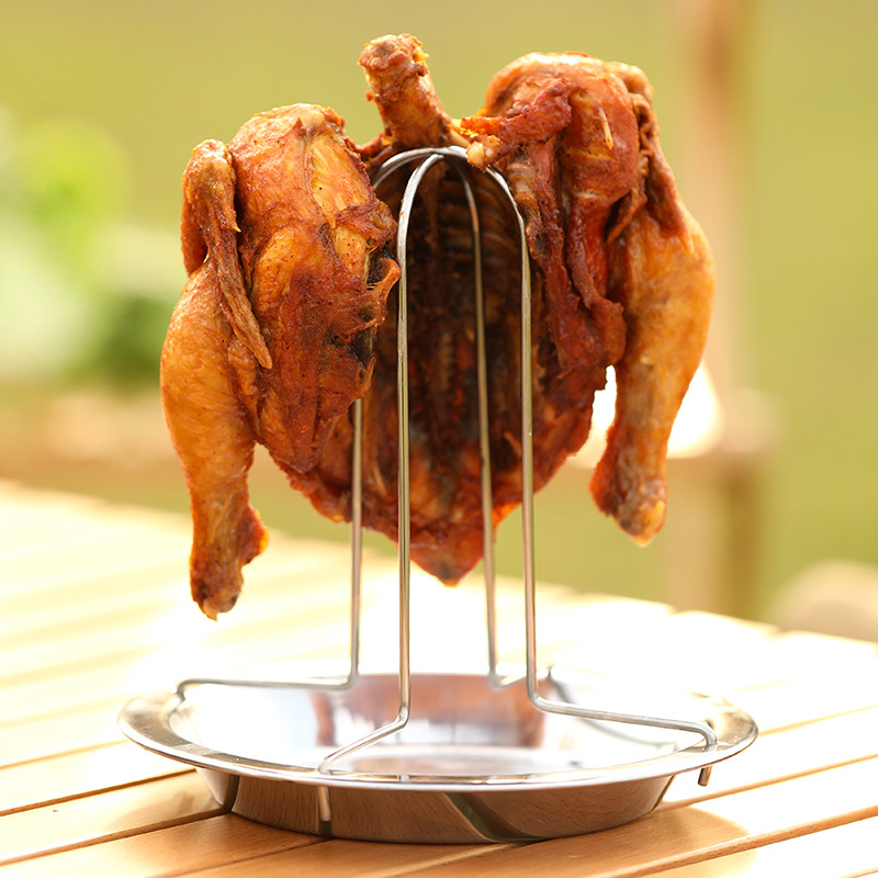 Outdoor Roast Chicken Rack Charcoal Roast Chicken Plate with No Sticks Bottom Thickened Folding Portable Removable Forked Chicken Rack Vertical Baking Rack
