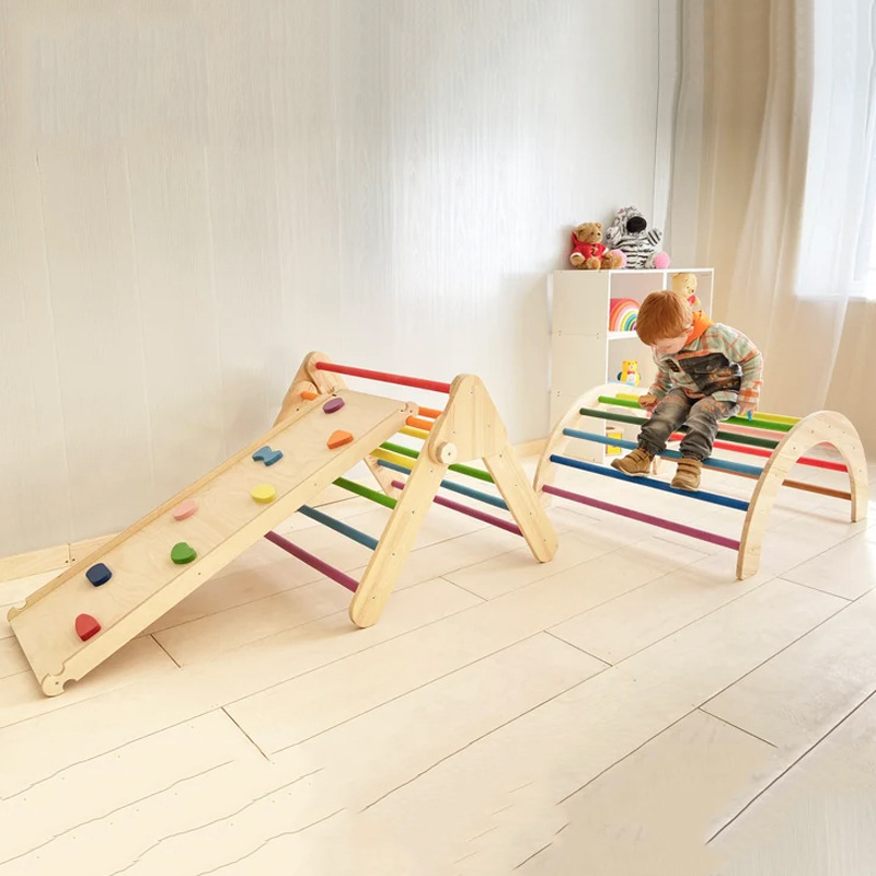 Kindergarten Early Education Educational Toys Children's Wooden Multi-Functional Rainbow Rocking Chair Balance Board Climbing Interactive Game