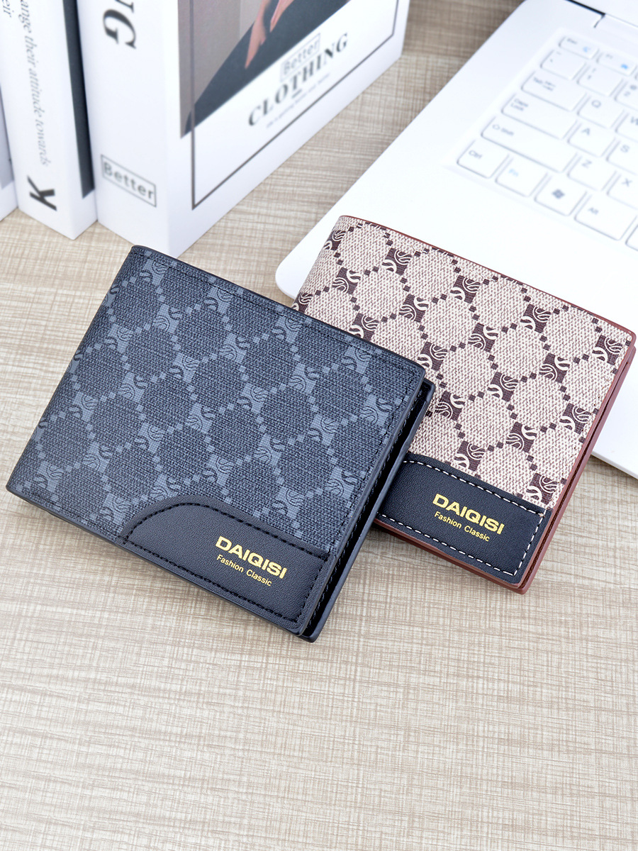 New Men's wallet men's short multi-card card holder European and American retro wallet men's youth plaid printed Soft Wallet