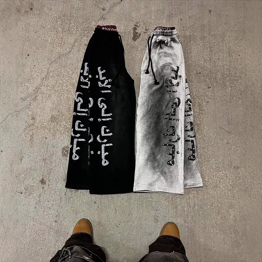 Retro style European and American cross-border new straight leg pants, niche trendy brand, letter printed street fashion, unisex