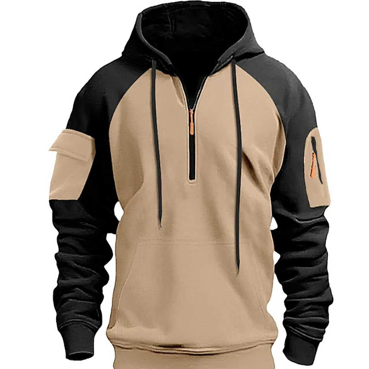 European and American Cross-Border Men's Sweatshirt Autumn and Winter Zipper Hoodie Arm Flap Pocket Pants Top Suitable for Daily Leisure Sports
