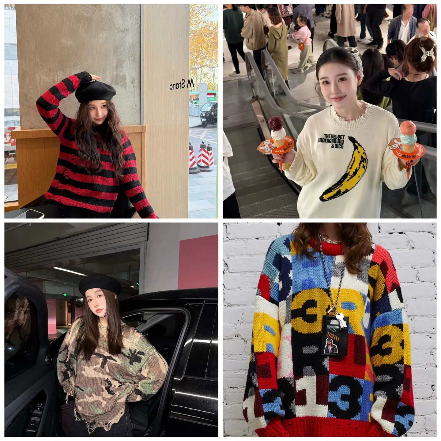 I'M Hit the Price. You Can Only Have Walking Heavy Industry @13 Round Neck Destroyed Design Long sleeves Multi-Color Sweater
