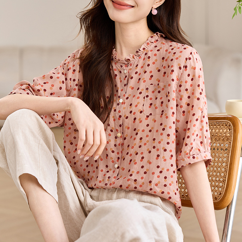 Ramie Short-sleeved Shirt Cotton and Linen Shirt 2025 Spring and Summer New Western Style Age-reducing Thin Linen Top for Women