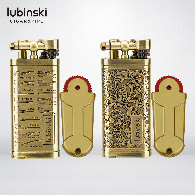 LUBINSKI tobacco pipe lighter retro grinding wheel multi-function pressure bar scraper curved open fire Robinson lighter