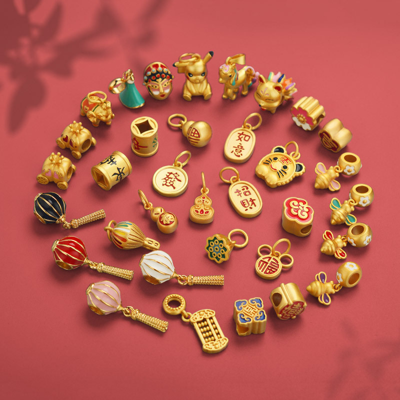 Oar Gold-Plated Small Beads DIY Bracelet Accessories Jewelry Materials Enamel Accessories Spring Festival Enamel