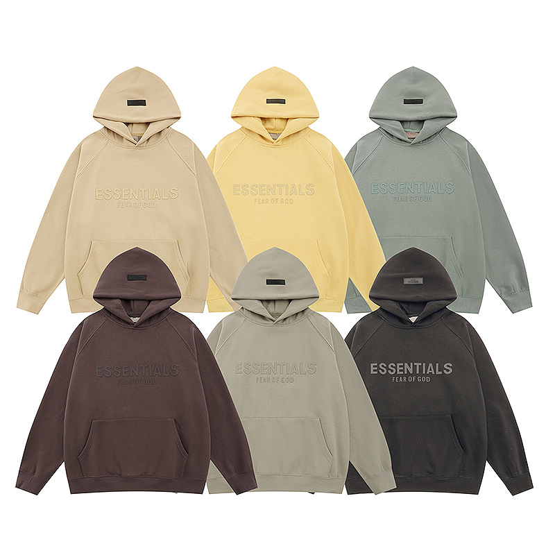 New Fog Essentials High Street Loose Fit Silicone Letter Hooded Sweatshirt Jacket for Men and Women Trendy