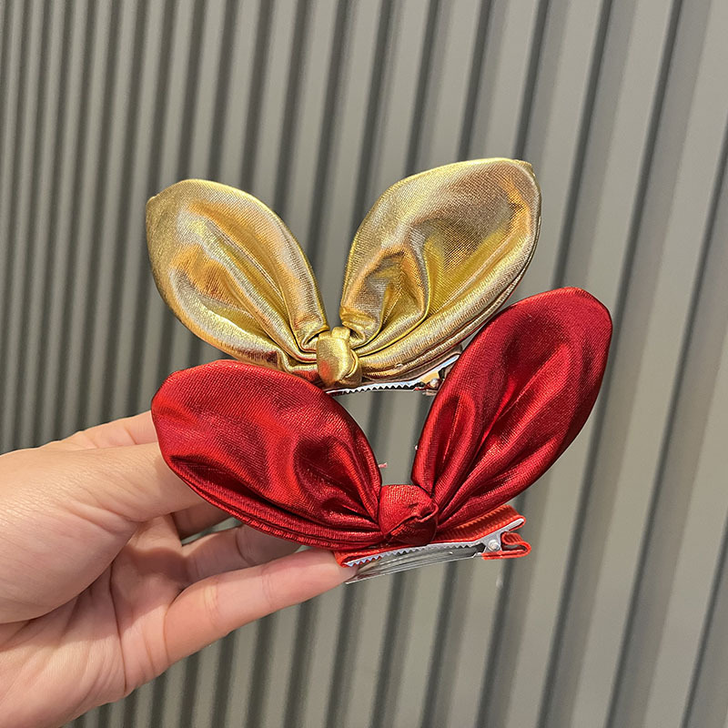 Light Pearlescent Fabric Rabbit Ear Hairpin Top Clip Elegant Girl's Three-Dimensional Bow Bangs Clip Duckbill Clip