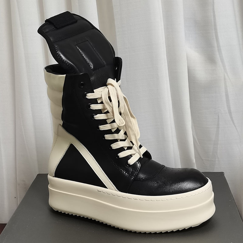 Foreign Trade Large Size Shoes High-Top Casual Sneakers Men's Leather Inverted Triangle Thick Sole Increased Wear-Resistant 2024 Men's Shoes
