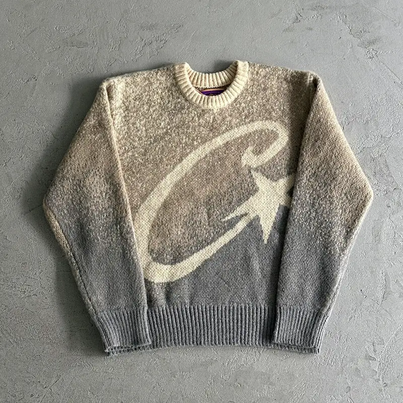 Corteiz Vibe American style vintage men's thick sweater, European and American winter warm pullover sweater, knitted sweater