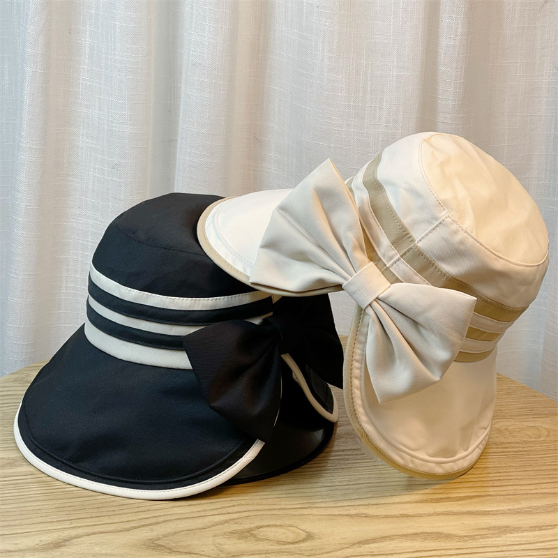 New bow sun protection fisherman hat women's summer big brim face cover basin hat all-match sun hat women's sun hat