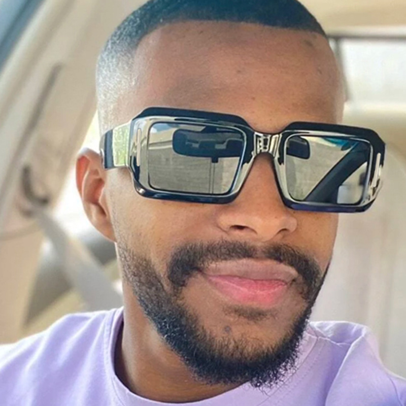 Square long beige nail sunglasses men's European and American ins sun-proof personality punk sunglasses fashion retro sunglasses fashion