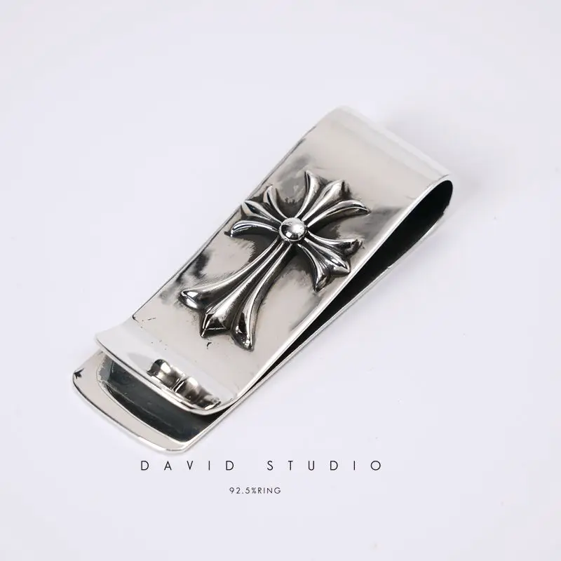 David Studio 925 Sterling Silver Classic Cross Retro Vintage Wallet Men's Internet Celebrity Style