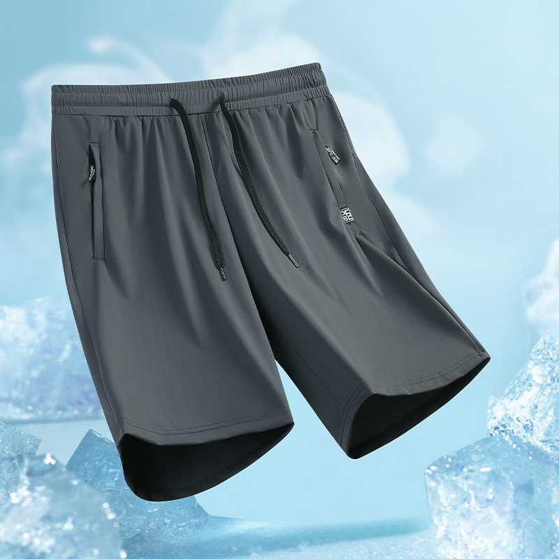 Men's Summer New Ice Silk Shorts, Large Size Thin Loose Sports Shorts, Trendy Quick-Dry Beach Shorts