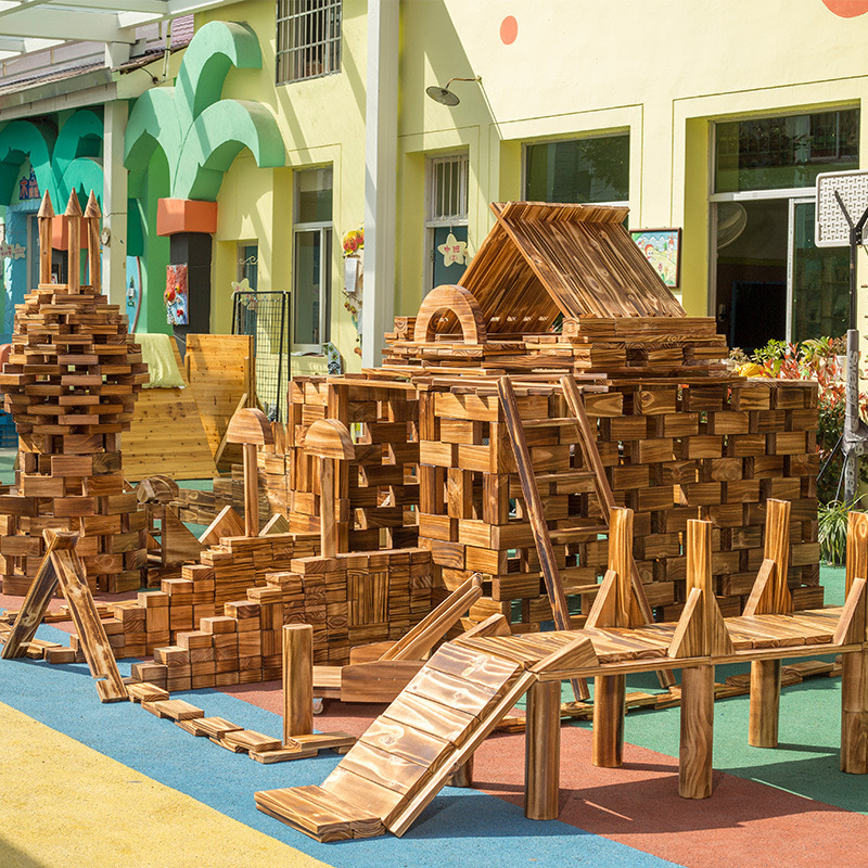 Kindergarten Anji Games Carbonized Building Blocks Large Outdoor Charcoal-Fired Building Blocks Assembly Construction Solid Wood Building Toys