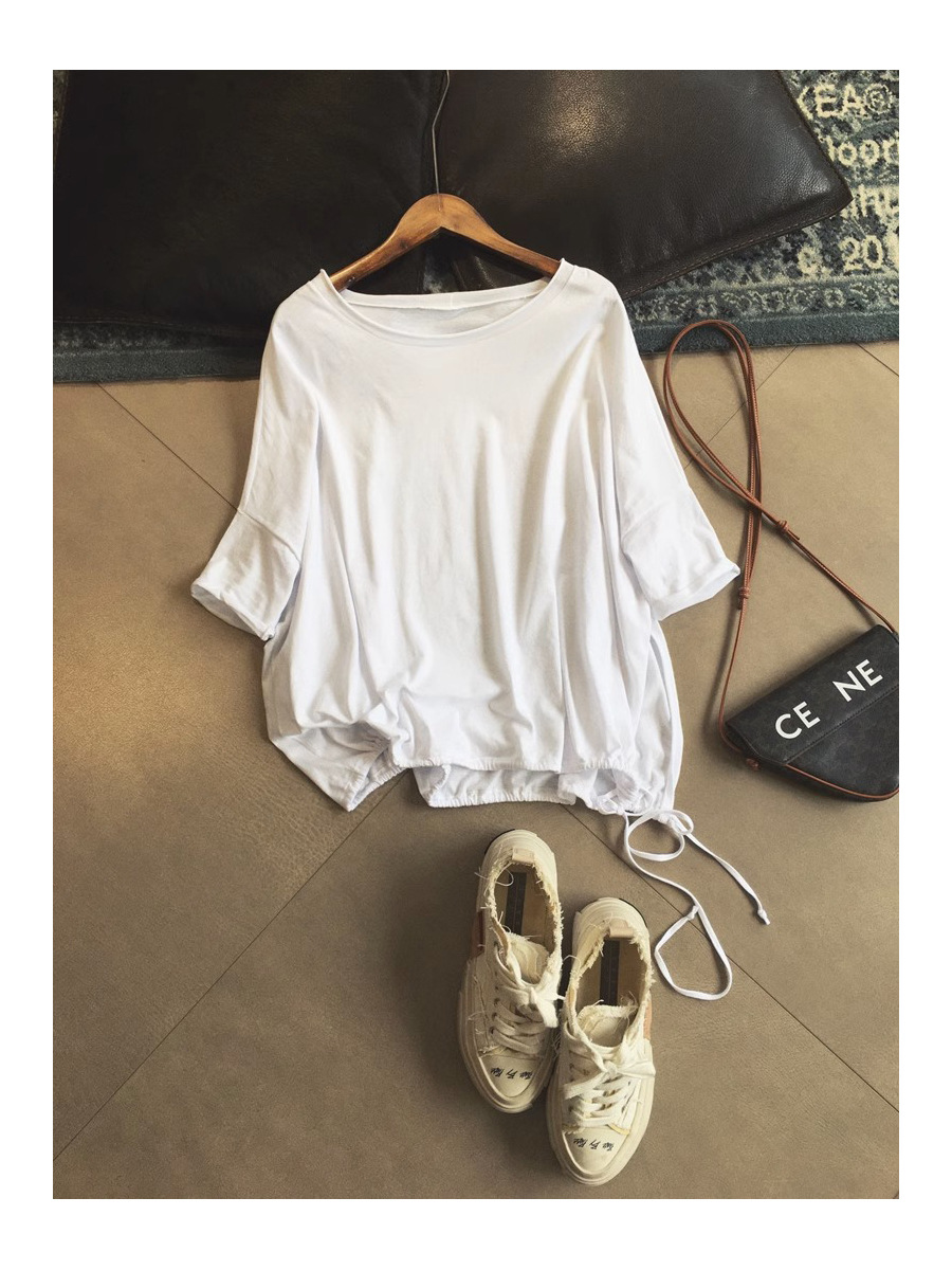 Yilu Spot French Niche Soft and Delicate Plain Cotton Off-Shoulder Silhouette Cloud-Like T-Shirt Dropshipping