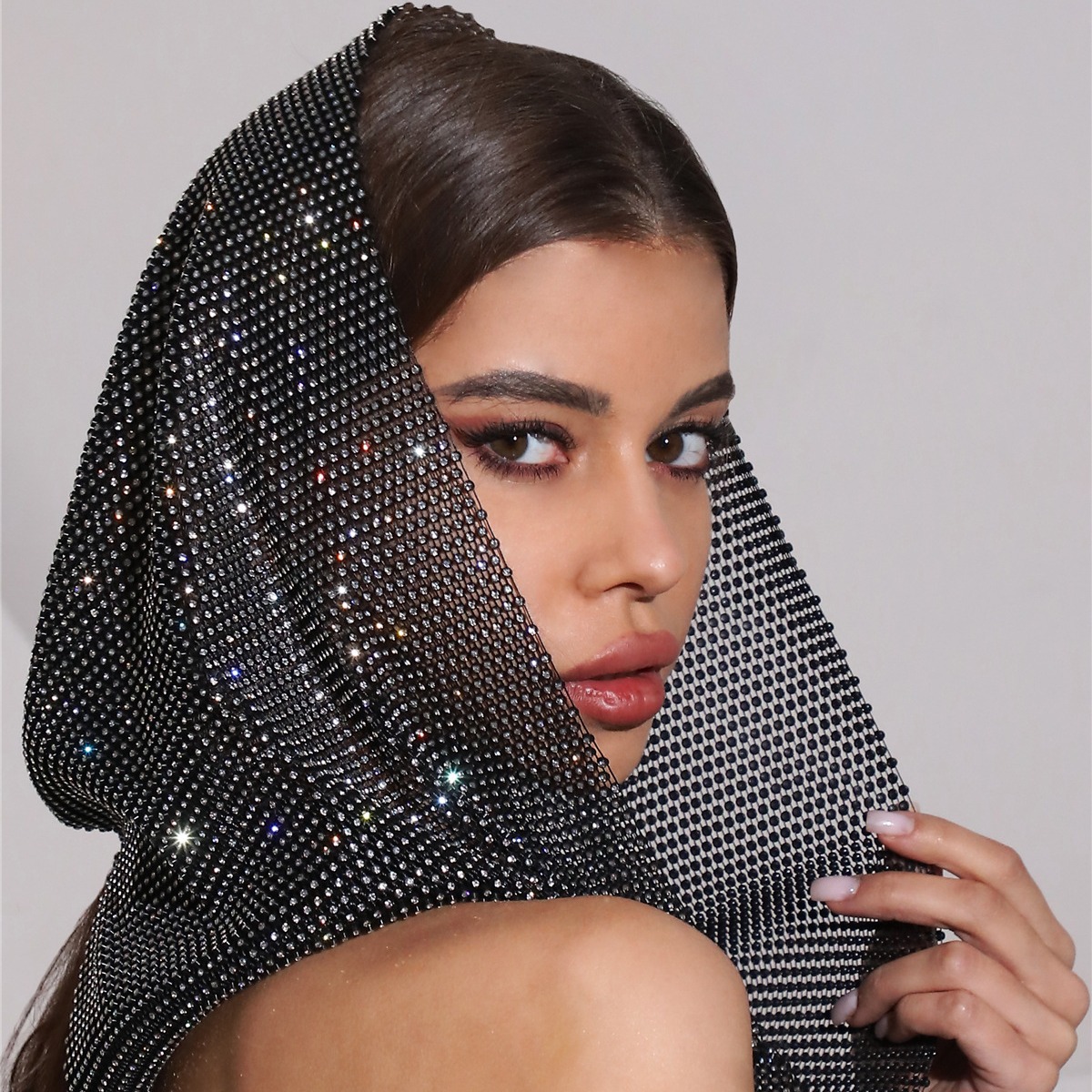 2024 spring and summer new cross-border fashion accessories fishing net rhinestone hat Amazon popular hat personalized headscarf hat