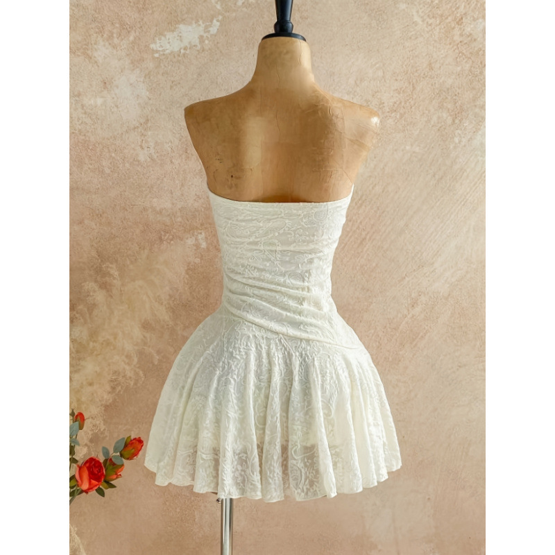Women's Summer Vacation Strapless Metal Buckle Knit Slim-Fit Mini Dress Without Belt and Accessories
