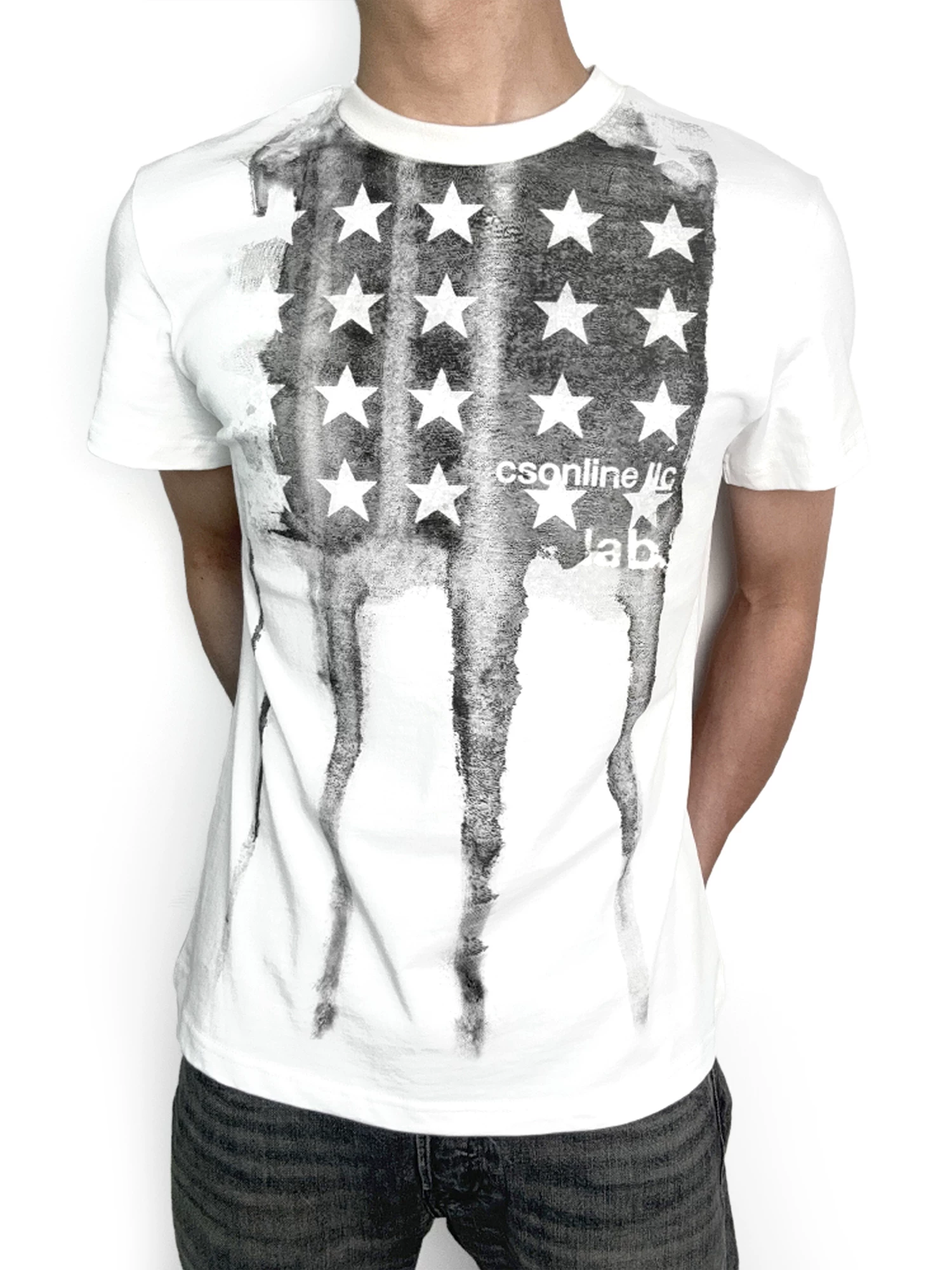 Csonlinellc Rebel Star Flag Original Niche Design 300g Casual Versatile American-Style Slim-Fit Printed Short-Sleeve Shirt