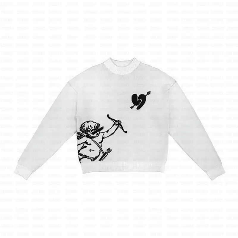 Autumn and Winter Y2K Jacket American High Street Casual Unisex Sweater Cupid Archery through the Heart Pattern Jacquard Knitwear