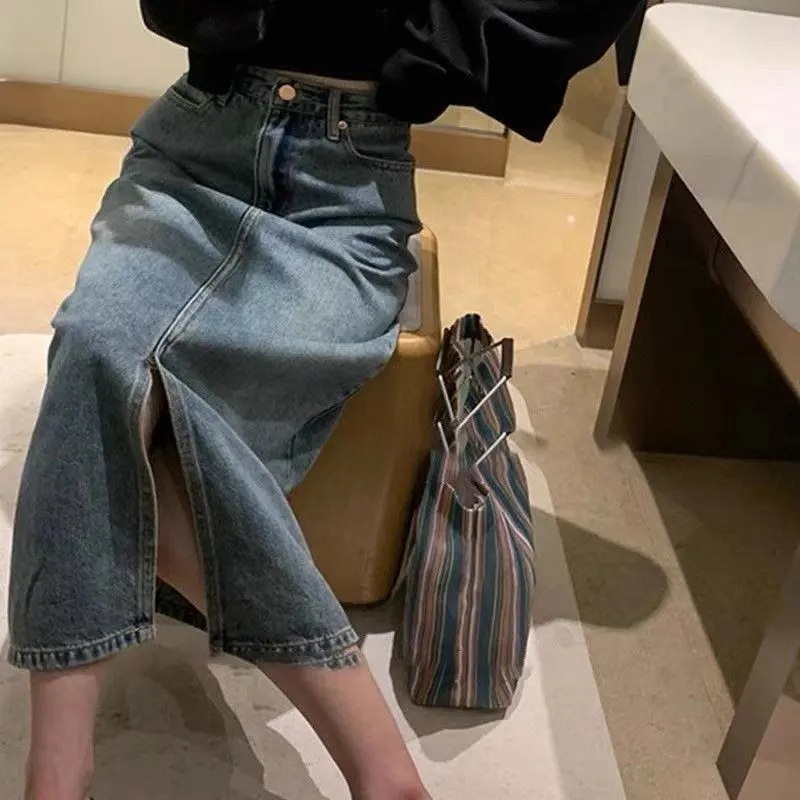 High-Waisted Denim Skirt for Women Summer 1688 New Spring & Fall Design Slit Mid-Length Retro Hip Skirt