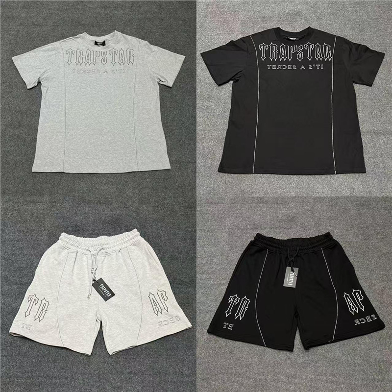 Cross-Border New Trapstar Embroidered Design Line Letter Short-Sleeved T-Shirt Loose Cotton Round Neck Suit Top