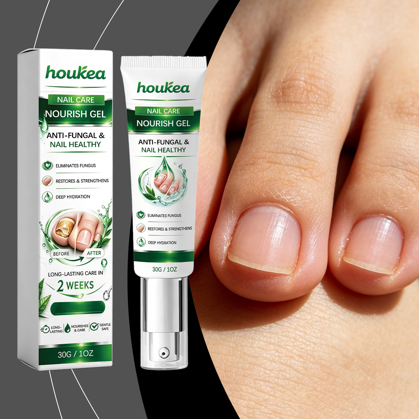Houkea Foot Nail Care Gel Nourishes and Cares for the Foot Nails, Making Them Smooth, Moisturized, and Beautiful, While Protecting the Nail Surface