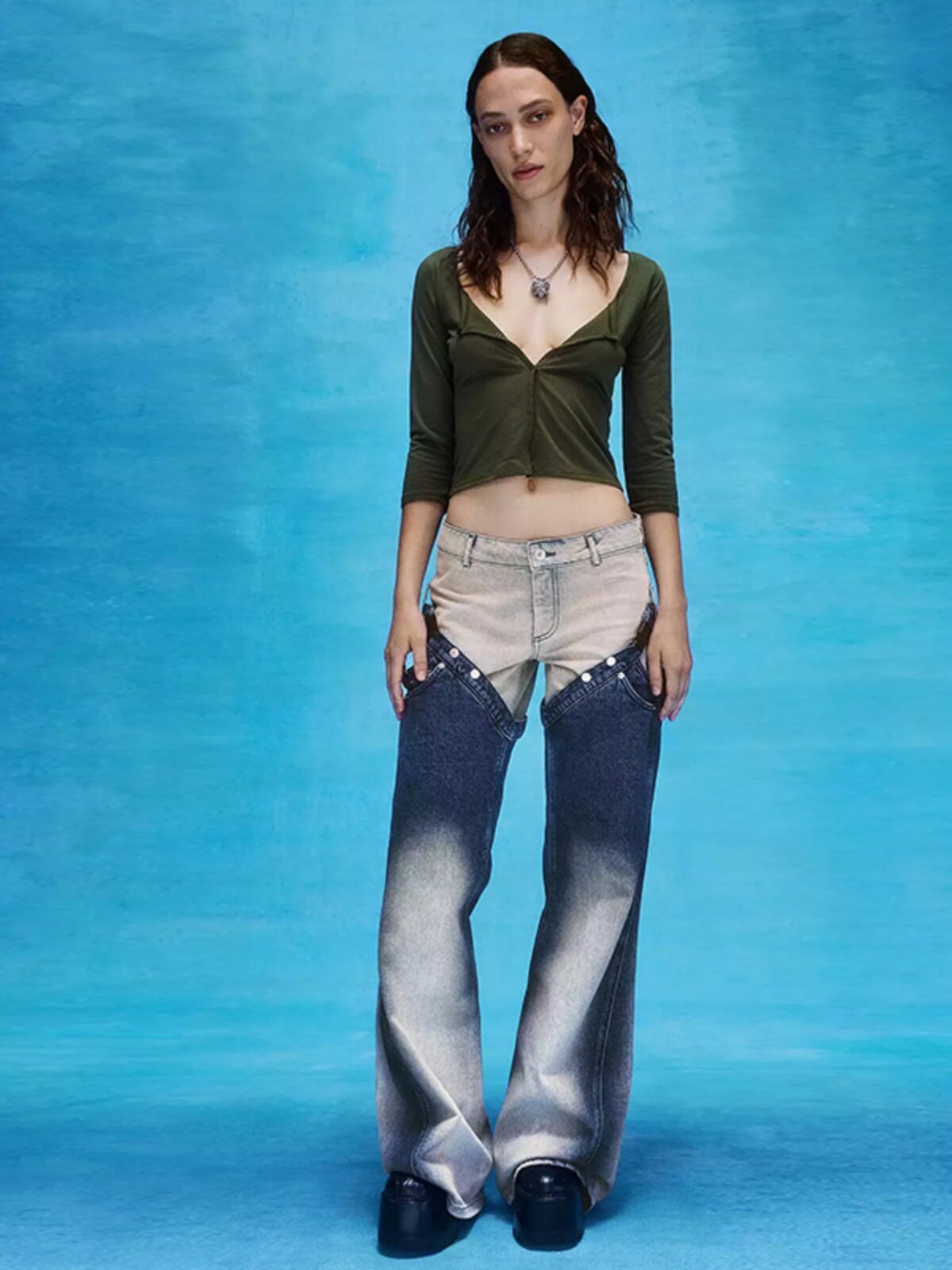 Clearance 149 Yuan Heaven Double-Headed Bear Family Carbonated Y2K Two-Piece Set Jeans Long Pants Floor-Length Pants
